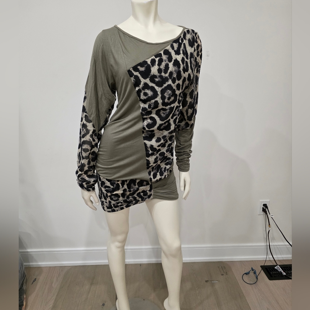 Rare GUARAPO animal print Colorblock  Ruched mini dress M